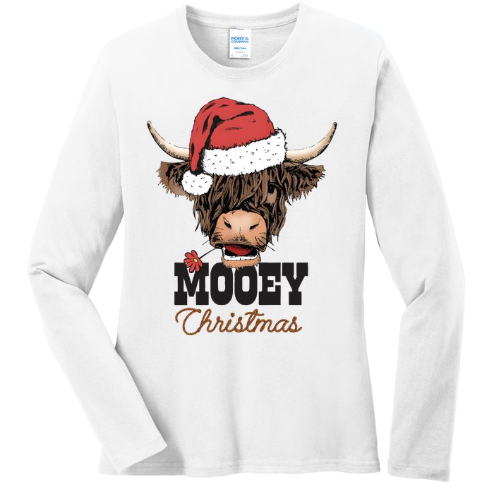 Christmas Cow Mooey Christmas Cute Cow Ladies Long Sleeve Shirt