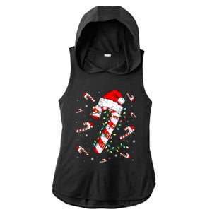 Candy Cane Merry And Bright Red White Lights Christmas Ladies PosiCharge Tri-Blend Wicking Draft Hoodie Tank