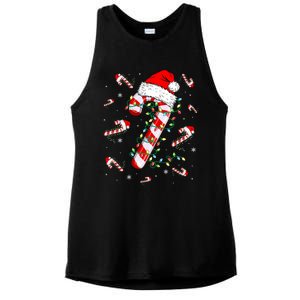 Candy Cane Merry And Bright Red White Lights Christmas Ladies PosiCharge Tri-Blend Wicking Tank