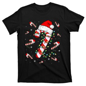 Candy Cane Merry And Bright Red White Lights Christmas T-Shirt