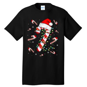 Candy Cane Merry And Bright Red White Lights Christmas Tall T-Shirt