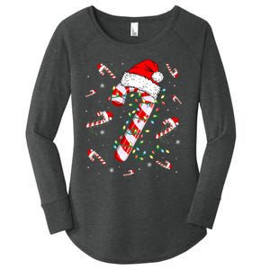 Candy Cane Merry And Bright Red White Lights Christmas Women's Perfect Tri Tunic Long Sleeve Shirt