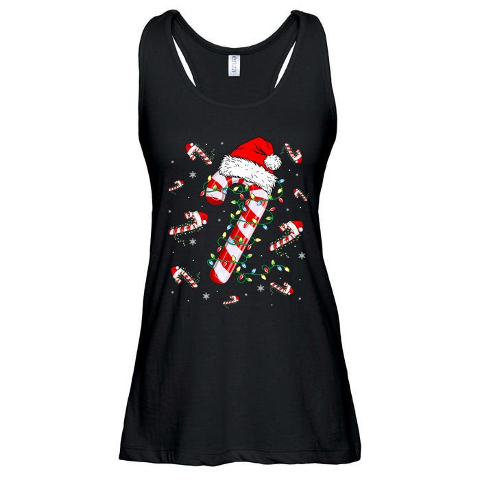 Candy Cane Merry And Bright Red White Lights Christmas Ladies Essential Flowy Tank