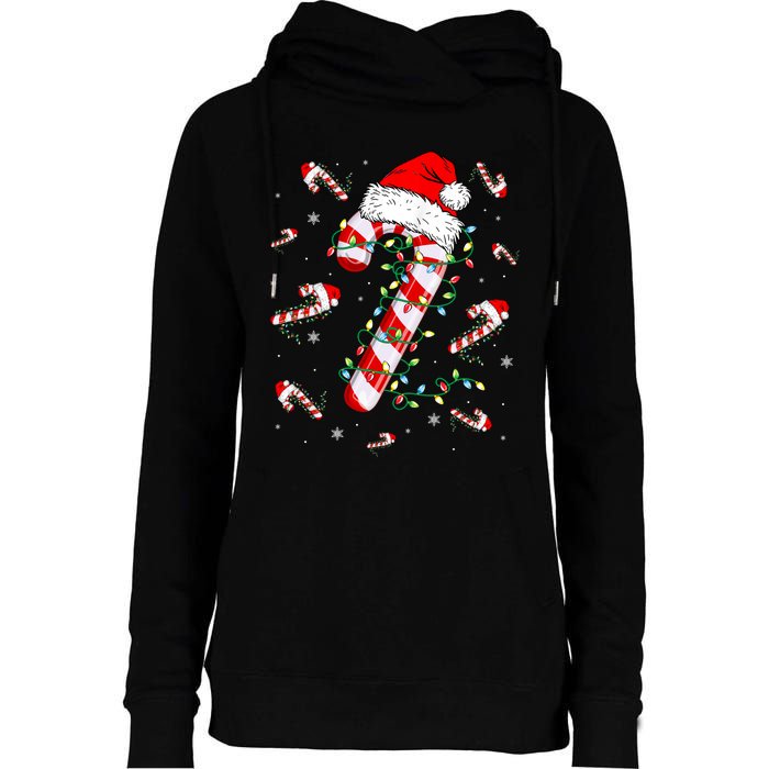 Candy Cane Merry And Bright Red White Lights Christmas Womens Funnel Neck Pullover Hood