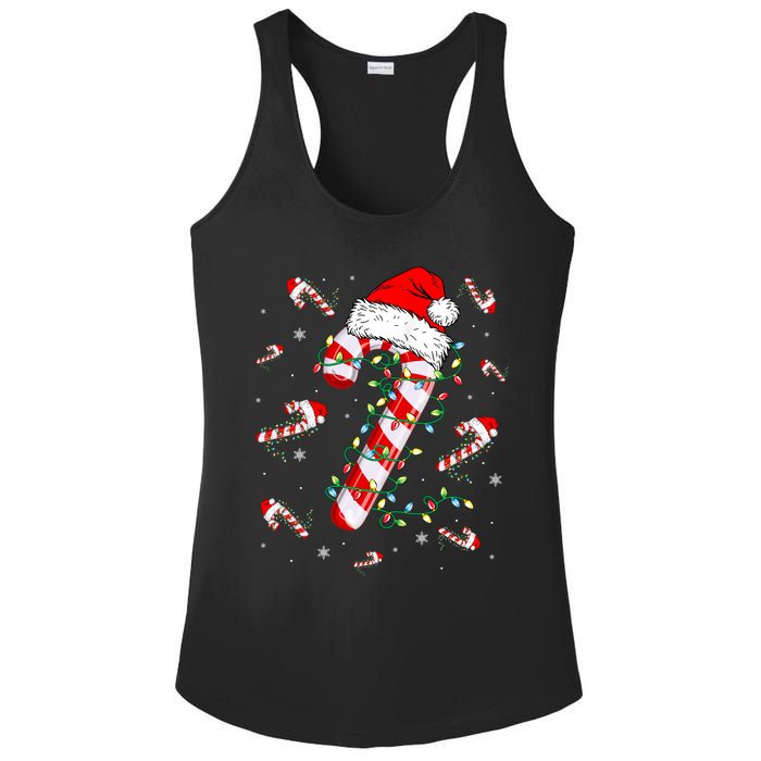 Candy Cane Merry And Bright Red White Lights Christmas Ladies PosiCharge Competitor Racerback Tank