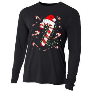 Candy Cane Merry And Bright Red White Lights Christmas Cooling Performance Long Sleeve Crew