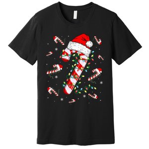 Candy Cane Merry And Bright Red White Lights Christmas Premium T-Shirt