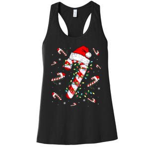 Candy Cane Merry And Bright Red White Lights Christmas Women's Racerback Tank