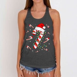 Candy Cane Merry And Bright Red White Lights Christmas Women's Knotted Racerback Tank