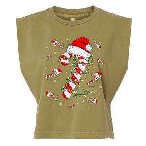 Candy Cane Merry And Bright Red White Lights Christmas Garment-Dyed Women's Muscle Tee