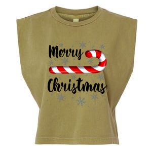 Candy Cane Merry Christmas Red And White Candy Snowflakes Garment-Dyed Women's Muscle Tee