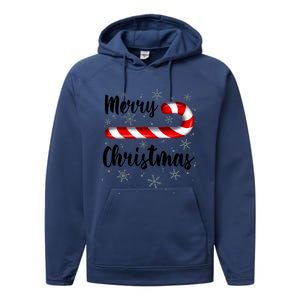 Candy Cane Merry Christmas Red And White Candy Snowflakes Performance Fleece Hoodie