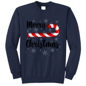 Candy Cane Merry Christmas Red And White Candy Snowflakes Tall Sweatshirt