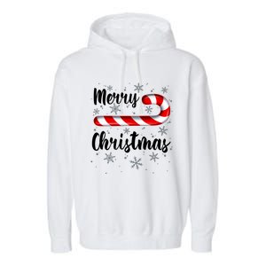 Candy Cane Merry Christmas Red And White Candy Snowflakes Garment-Dyed Fleece Hoodie