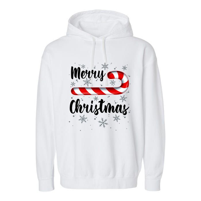 Candy Cane Merry Christmas Red And White Candy Snowflakes Garment-Dyed Fleece Hoodie