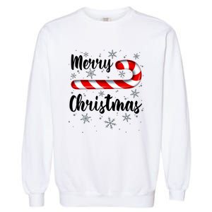 Candy Cane Merry Christmas Red And White Candy Snowflakes Garment-Dyed Sweatshirt