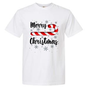 Candy Cane Merry Christmas Red And White Candy Snowflakes Garment-Dyed Heavyweight T-Shirt