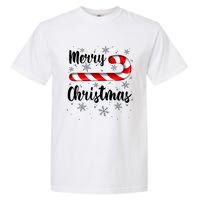 Candy Cane Merry Christmas Red And White Candy Snowflakes Garment-Dyed Heavyweight T-Shirt