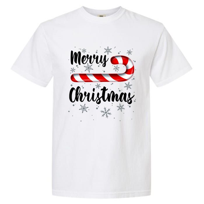 Candy Cane Merry Christmas Red And White Candy Snowflakes Garment-Dyed Heavyweight T-Shirt