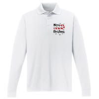 Candy Cane Merry Christmas Red And White Candy Snowflakes Performance Long Sleeve Polo