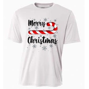 Candy Cane Merry Christmas Red And White Candy Snowflakes Cooling Performance Crew T-Shirt