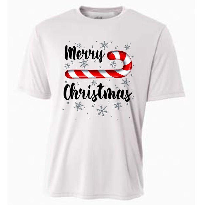 Candy Cane Merry Christmas Red And White Candy Snowflakes Cooling Performance Crew T-Shirt