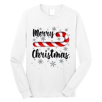 Candy Cane Merry Christmas Red And White Candy Snowflakes Long Sleeve Shirt