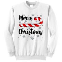 Candy Cane Merry Christmas Red And White Candy Snowflakes Sweatshirt