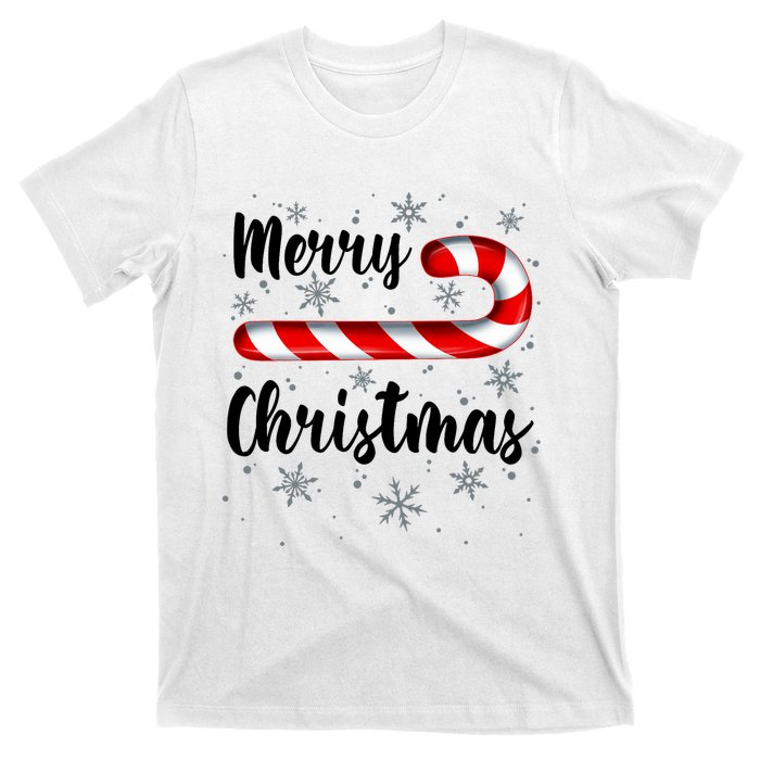 Candy Cane Merry Christmas Red And White Candy Snowflakes T-Shirt