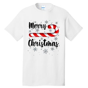 Candy Cane Merry Christmas Red And White Candy Snowflakes Tall T-Shirt