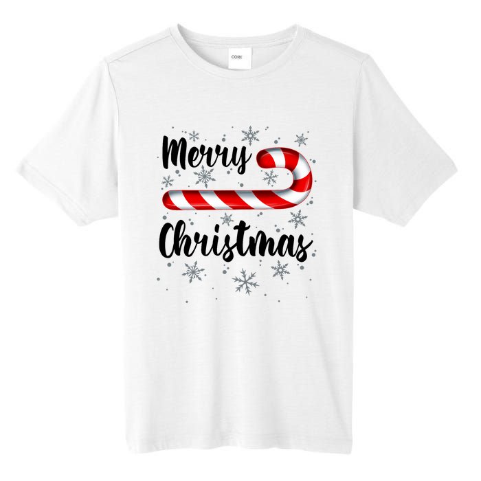 Candy Cane Merry Christmas Red And White Candy Snowflakes Tall Fusion ChromaSoft Performance T-Shirt