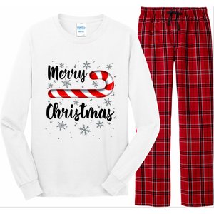 Candy Cane Merry Christmas Red And White Candy Snowflakes Long Sleeve Pajama Set