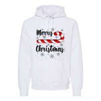 Candy Cane Merry Christmas Red And White Candy Snowflakes Premium Hoodie