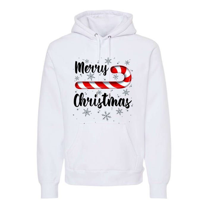 Candy Cane Merry Christmas Red And White Candy Snowflakes Premium Hoodie