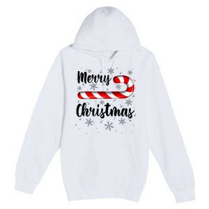 Candy Cane Merry Christmas Red And White Candy Snowflakes Premium Pullover Hoodie