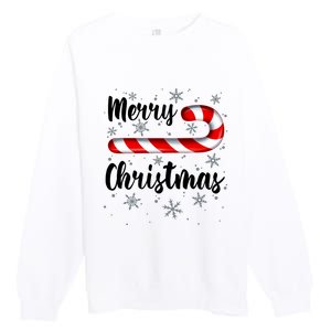 Candy Cane Merry Christmas Red And White Candy Snowflakes Premium Crewneck Sweatshirt