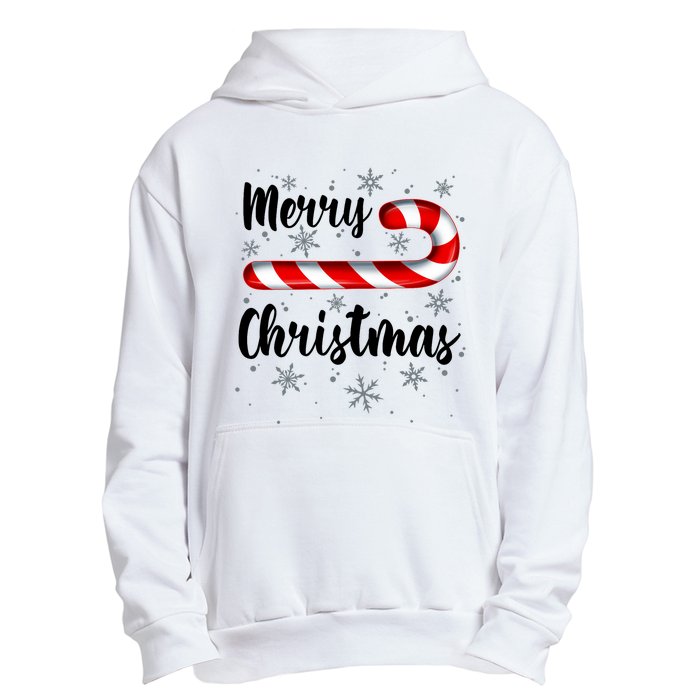 Candy Cane Merry Christmas Red And White Candy Snowflakes Urban Pullover Hoodie