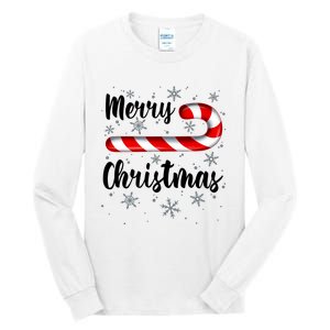 Candy Cane Merry Christmas Red And White Candy Snowflakes Tall Long Sleeve T-Shirt