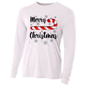 Candy Cane Merry Christmas Red And White Candy Snowflakes Cooling Performance Long Sleeve Crew