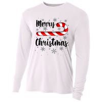 Candy Cane Merry Christmas Red And White Candy Snowflakes Cooling Performance Long Sleeve Crew