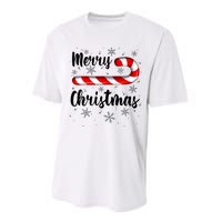 Candy Cane Merry Christmas Red And White Candy Snowflakes Performance Sprint T-Shirt