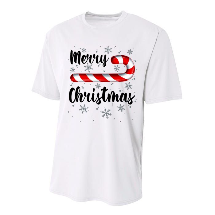 Candy Cane Merry Christmas Red And White Candy Snowflakes Performance Sprint T-Shirt