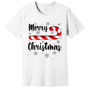 Candy Cane Merry Christmas Red And White Candy Snowflakes Premium T-Shirt