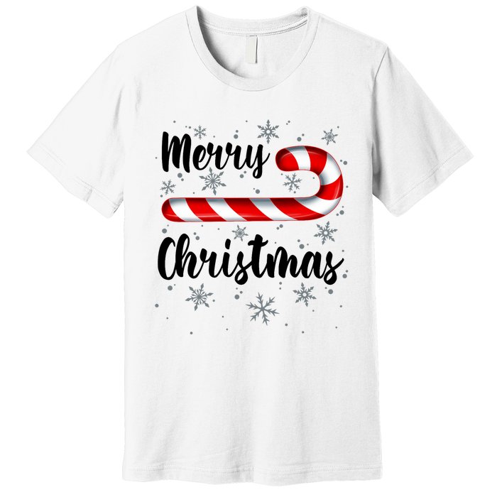 Candy Cane Merry Christmas Red And White Candy Snowflakes Premium T-Shirt