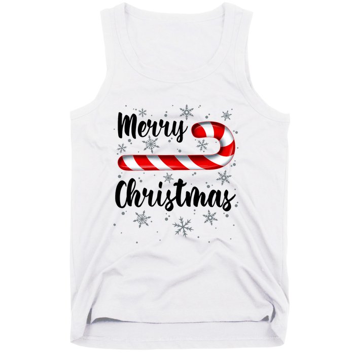 Candy Cane Merry Christmas Red And White Candy Snowflakes Tank Top