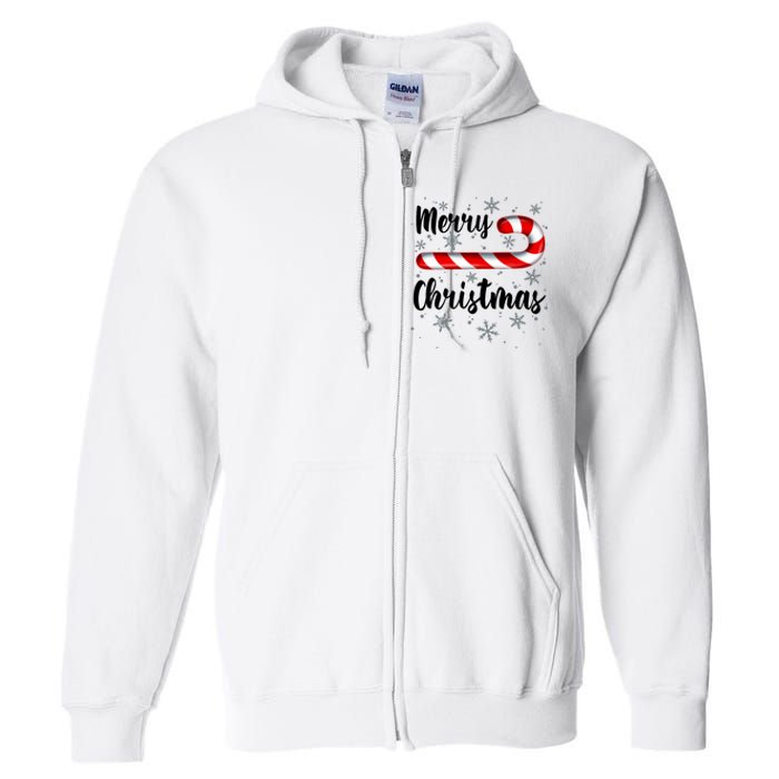 Candy Cane Merry Christmas Red And White Candy Snowflakes Full Zip Hoodie