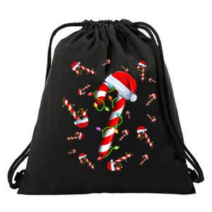 Candy Cane Merry And Bright Red And White Candy Christmas Drawstring Bag