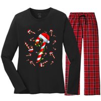 Candy Cane Merry And Bright Red And White Candy Christmas Women's Long Sleeve Flannel Pajama Set 