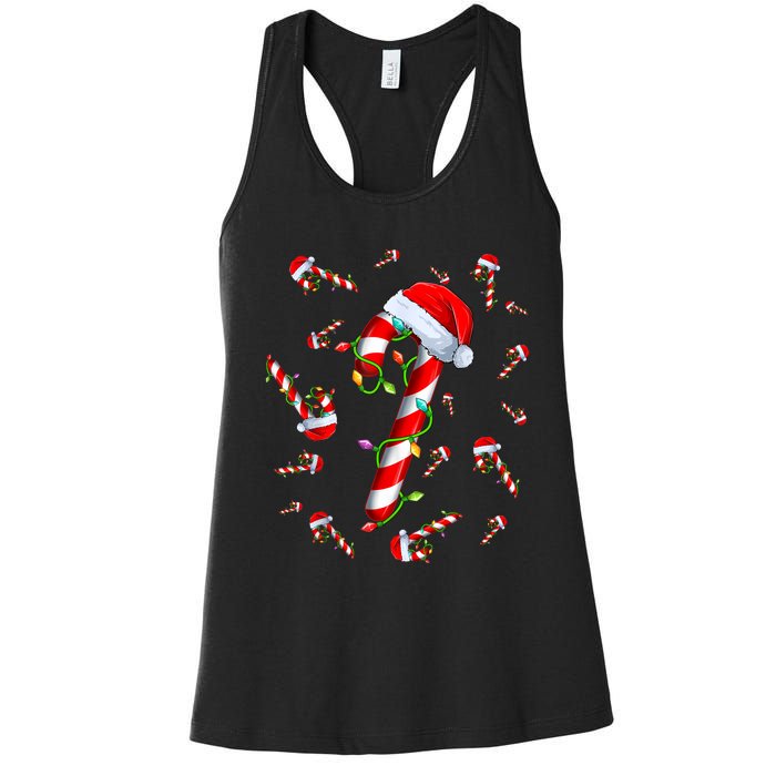 Candy Cane Merry And Bright Red And White Candy Christmas Women's Racerback Tank