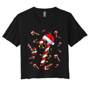 Candy Cane Merry And Bright Red And White Candy Christmas Women's Crop Top Tee